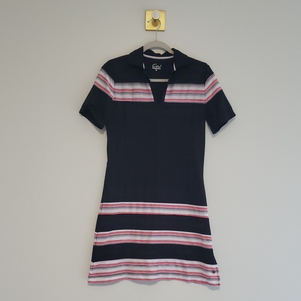 Cracked Wheat Tennis Dress Small Stripe Pocket Short Sleeve Athletic Golf Preppy